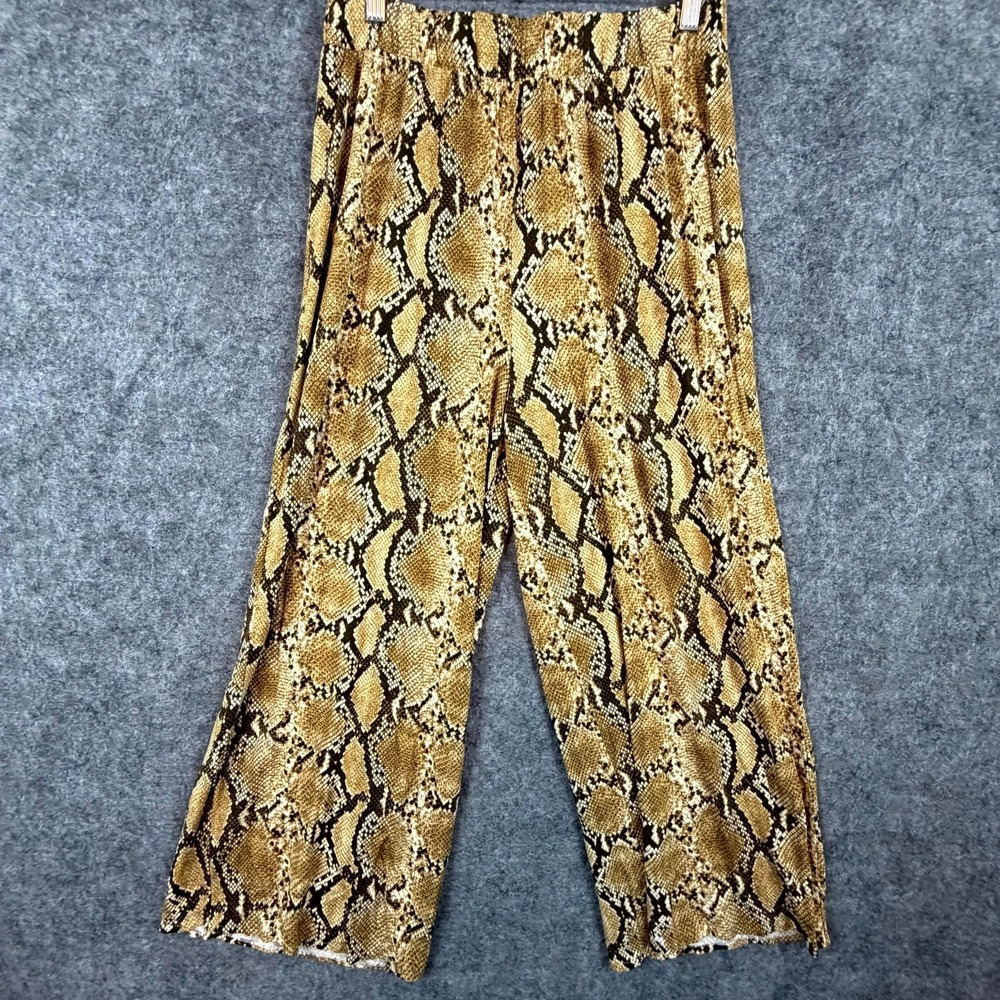H&M Pants Womens Small Brown Snake Print Wide Leg Flowy Mob Wife Casual Pull On
